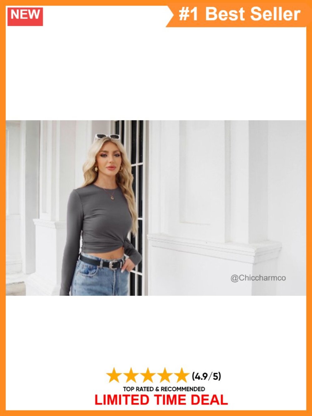 Women's Long Sleeve Crew Neck Slim Fit T-Shirt Y2K Basic Going Out Top - Picture 5 of 6